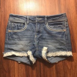 Red Camel jean shorts with lace edges, size- 12
